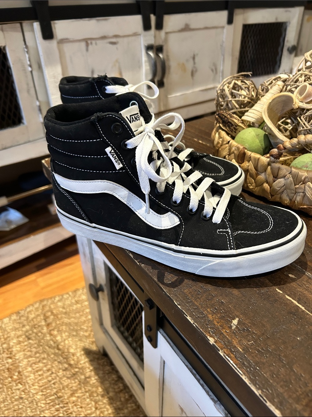 Vans Black and White High-Top Skate Sneakers